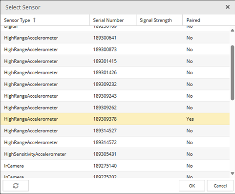 Selecting paired sensors to associate with the equipment