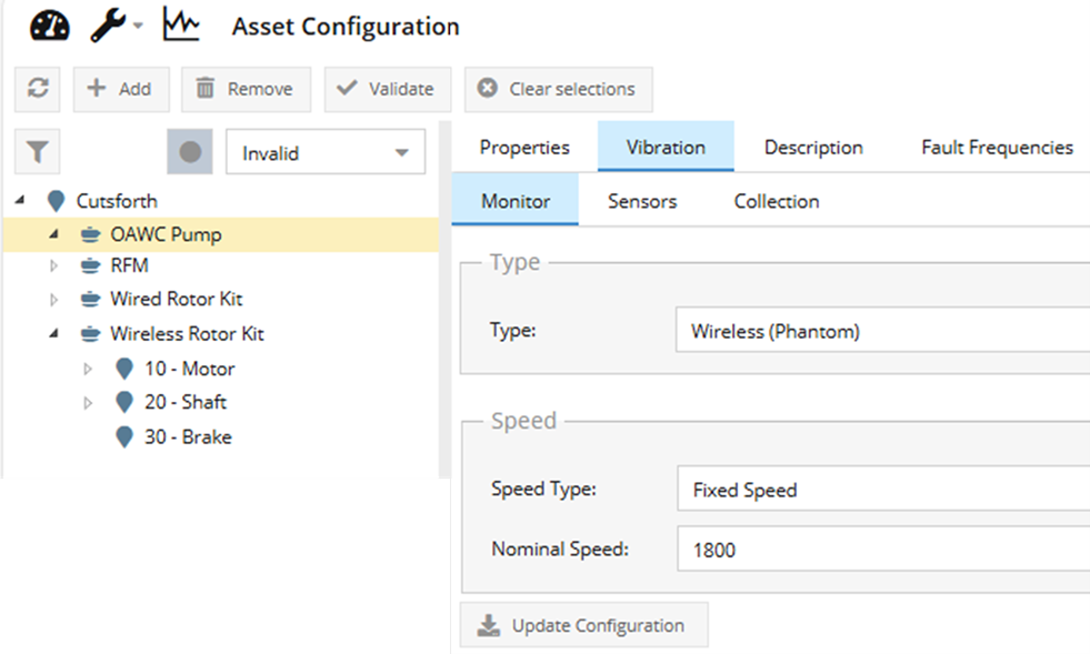 Update Configuration button on the Vibration>>Monitor tab