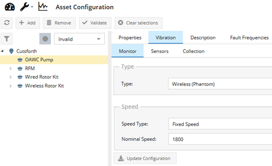 Select the Monitor Type as Wireless Phantom and set the nameplate speed